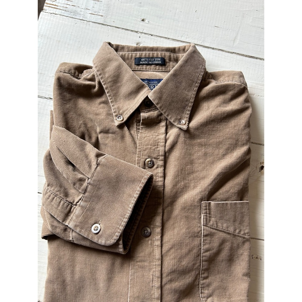 Shaver Lake Mens Tan Brown Corduroy Button Down Shirt Large Long Sleeve Cotton